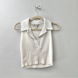 Caroline Constas White Knit Sleeveless Top size small